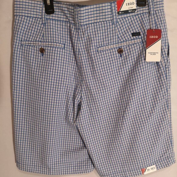 NWT Izod Men's Size 34 Waist Blue & White Checkered Flat Front Shorts - Picture 2 of 4